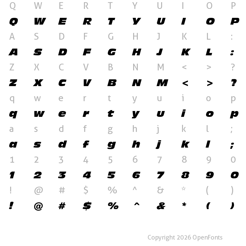 Character Map of Incised 901 Nord Italic