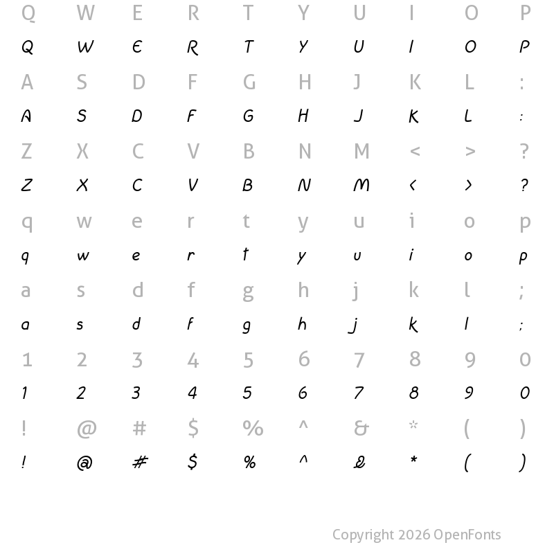 Character Map of InColhua Italic