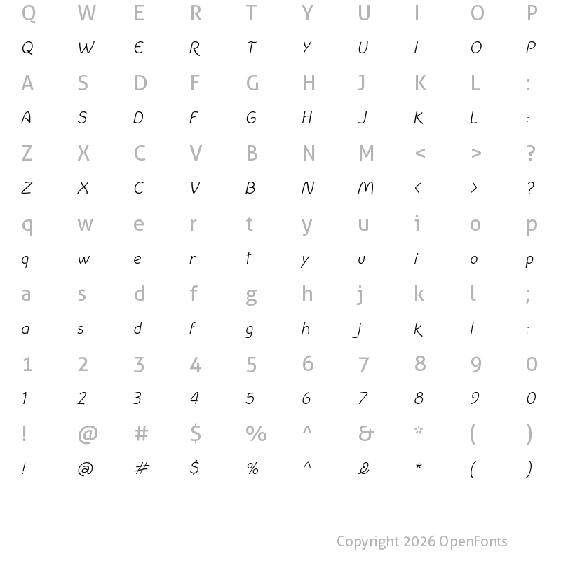 Character Map of InColhua Light Italic