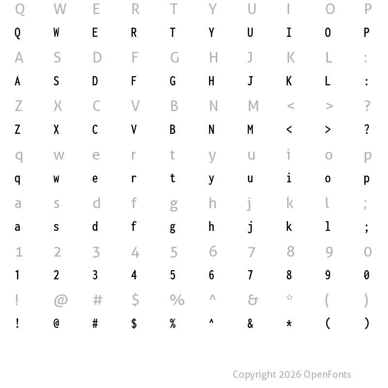 Character Map of Inconsolata Condensed SemiBold