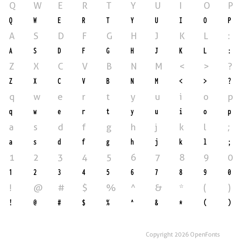 Character Map of Inconsolata ExtraCondensed Bold