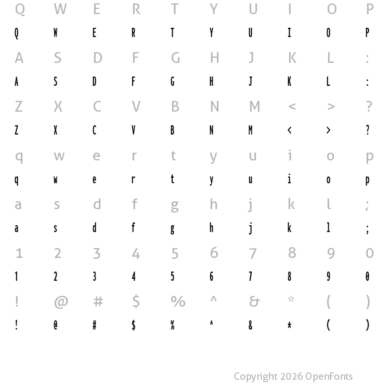 Character Map of Inconsolata UltraCondensed Bold