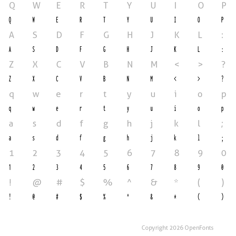 Character Map of Inconsolata UltraCondensed Medium