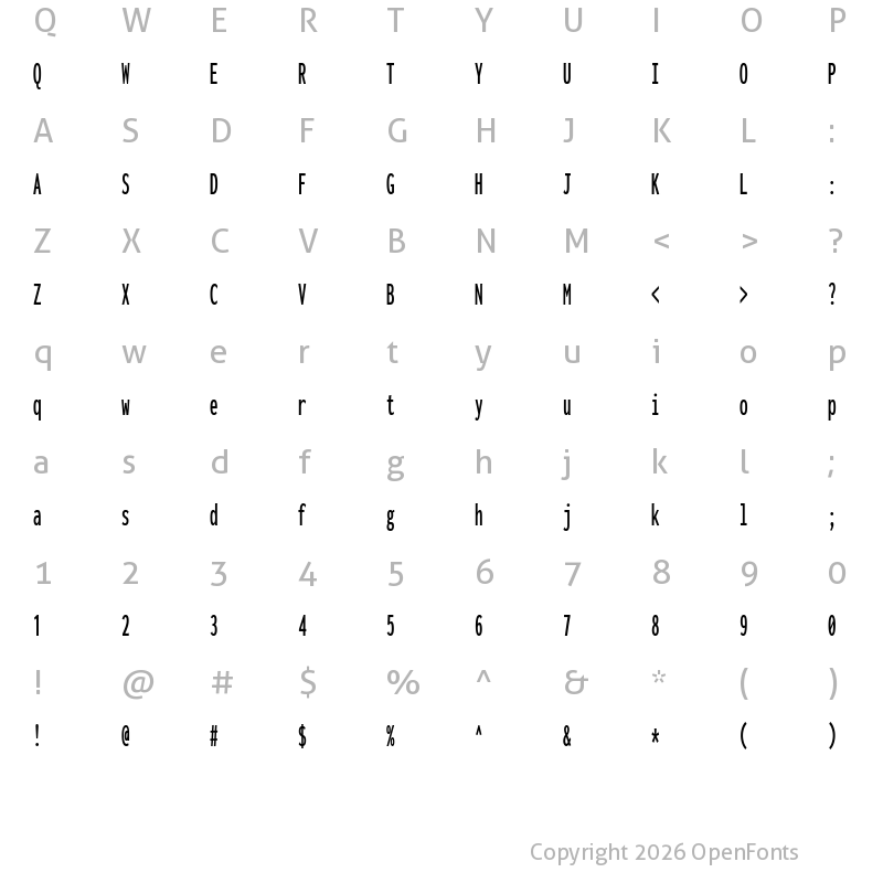 Character Map of Inconsolata UltraCondensed SemiBold