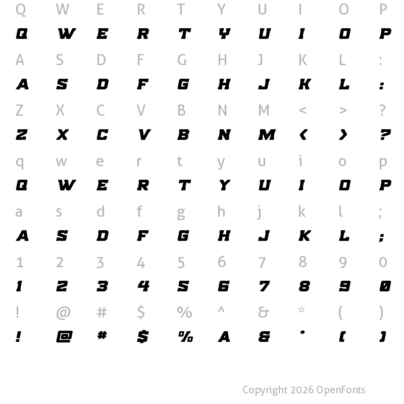 Character Map of Indian Steeds Expanded Italic Regular
