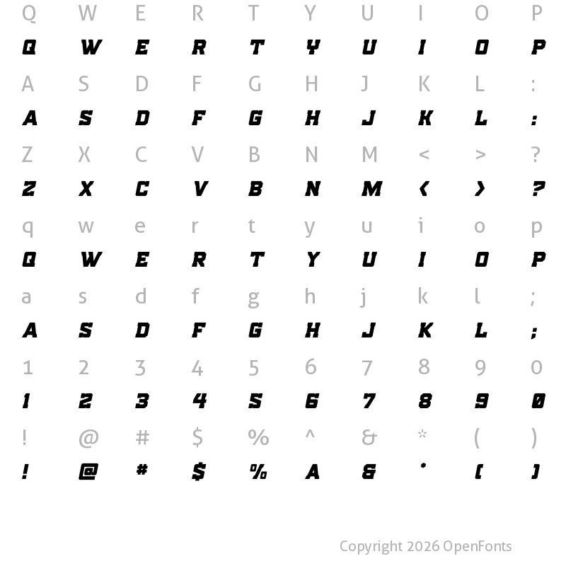 Character Map of Indian Steeds Italic Regular