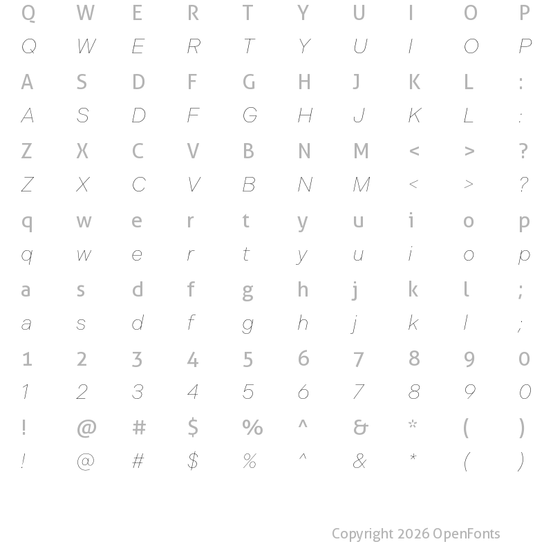 Character Map of Indivisible Thin Italic