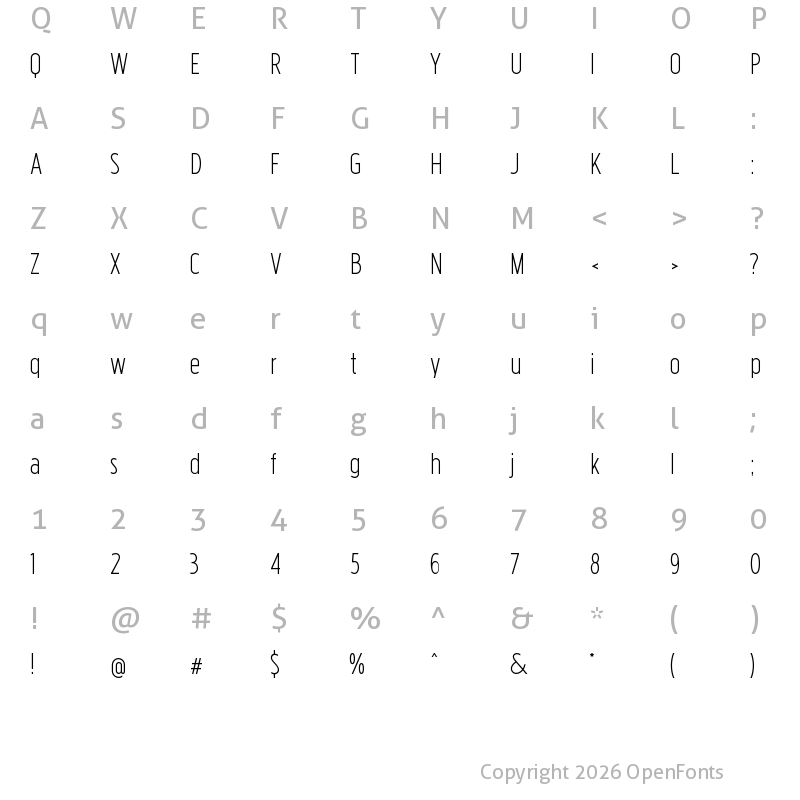 Character Map of Industrial Sans Light