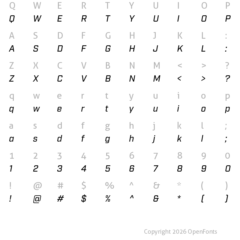 Character Map of Industry Medium Italic