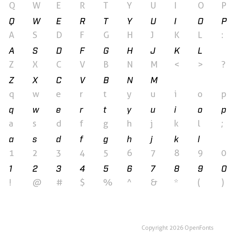 Character Map of Industry Test Medium Italic