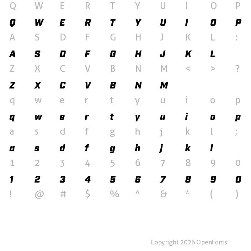 Character Map of Industry Test Ultra Italic