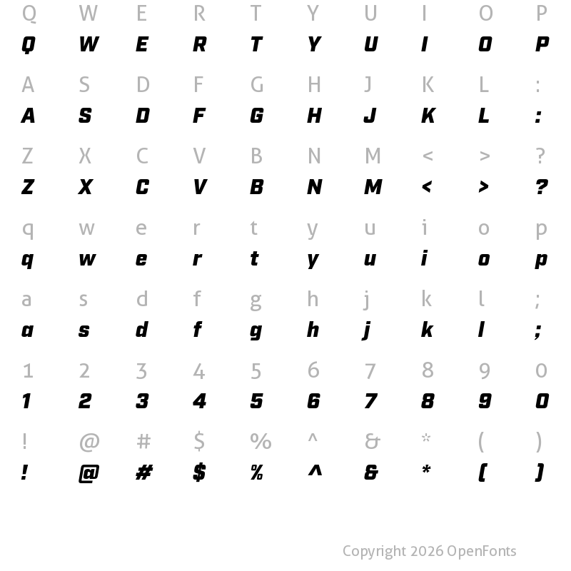Character Map of Industry Ultra Italic