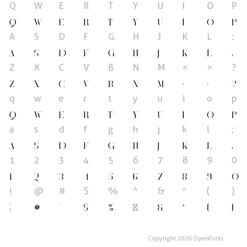 Character Map of Inezz Regular