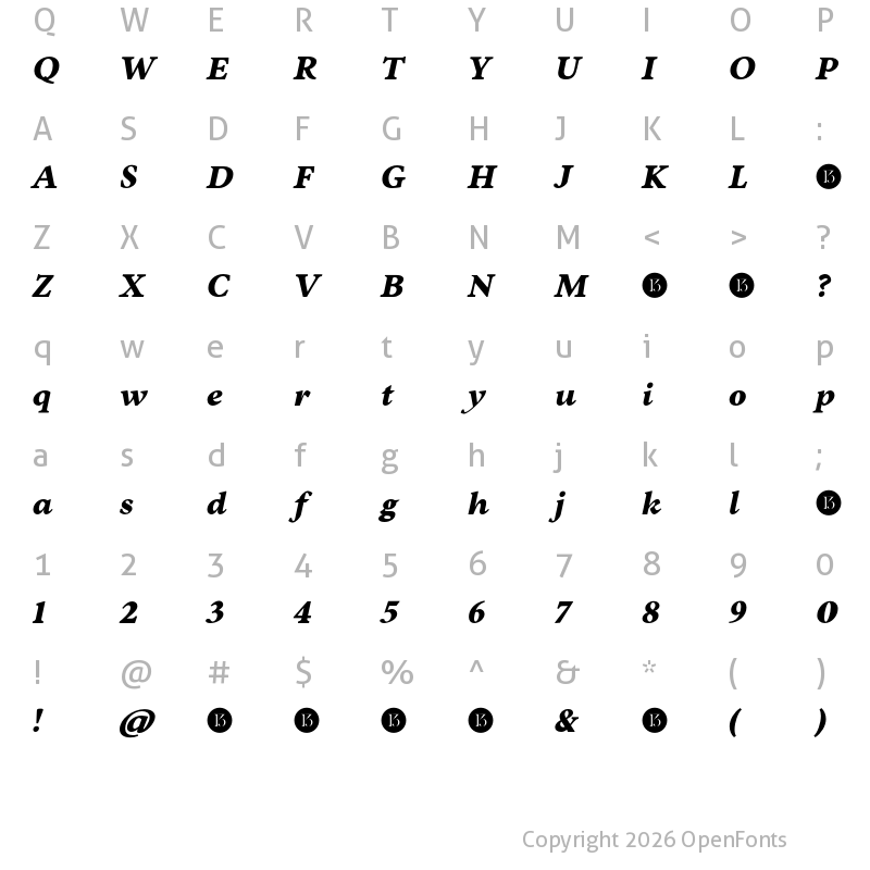 Character Map of Inferi-Trial Black Italic