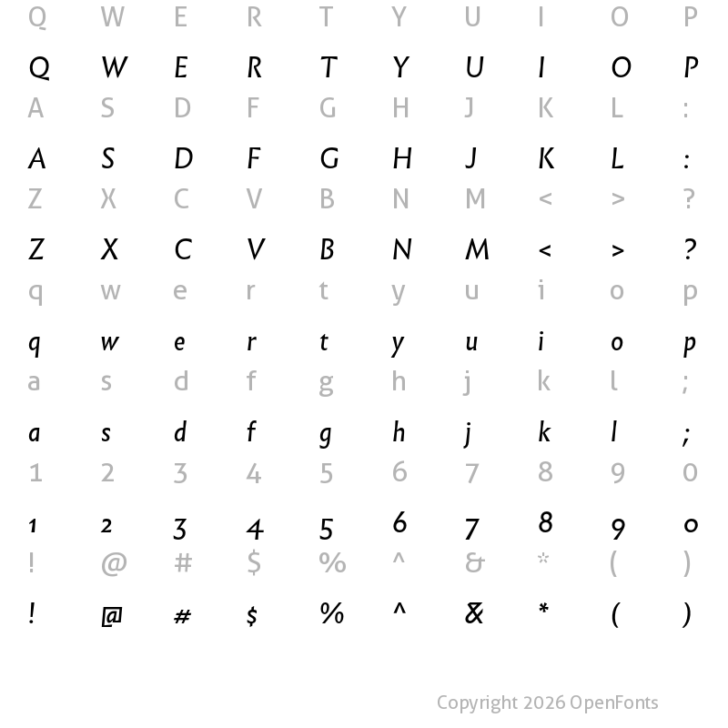 Character Map of Infini Italic