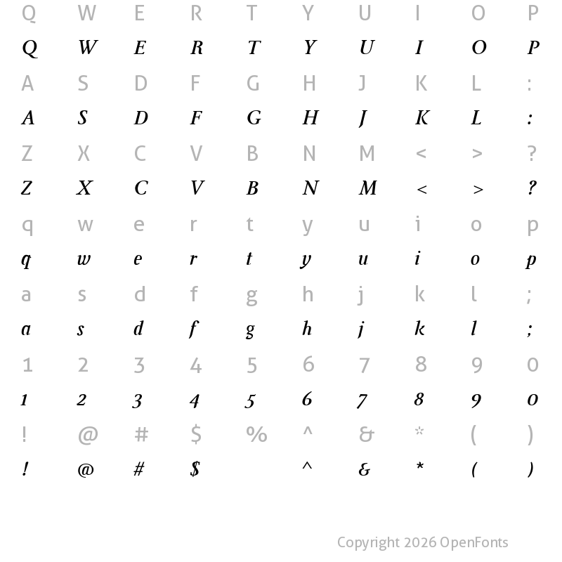 Character Map of Ingleby Bold Italic