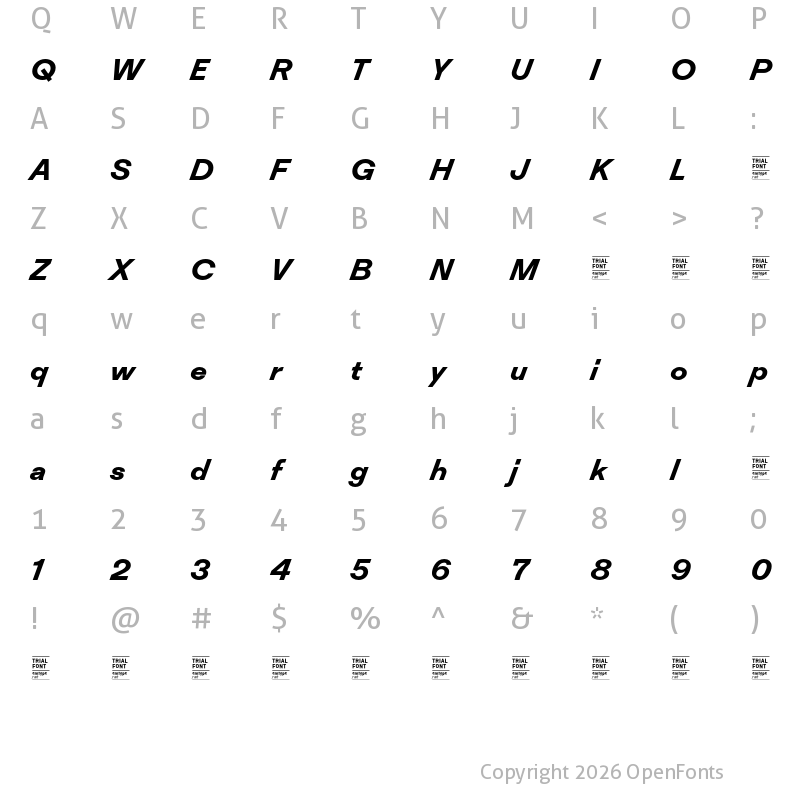 Character Map of Inklination TRIAL Bold Italic 2