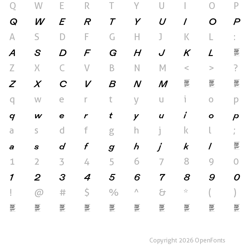 Character Map of Inklination TRIAL Medium Italic 2