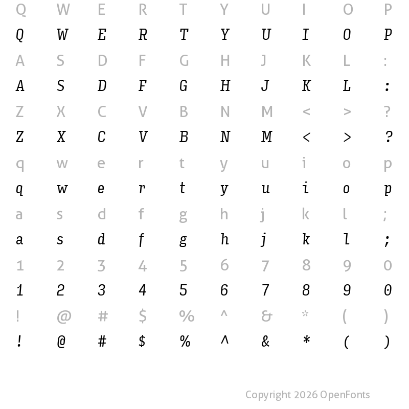 Character Map of Input Serif Compressed Italic