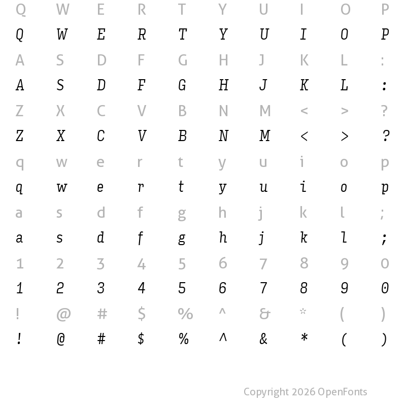 Character Map of Input Serif Compressed Light Italic