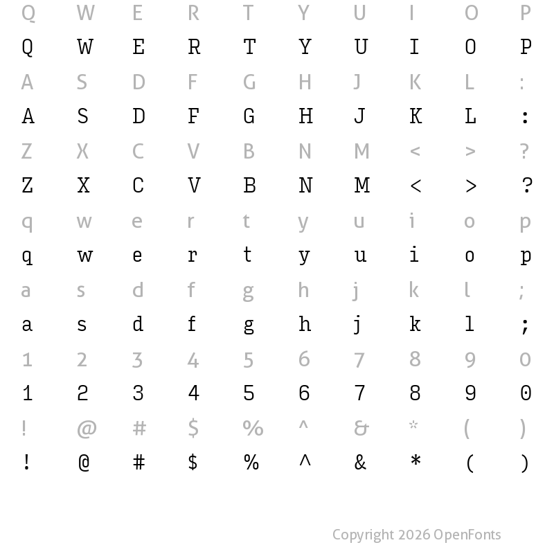 Character Map of Input Serif Condensed Light