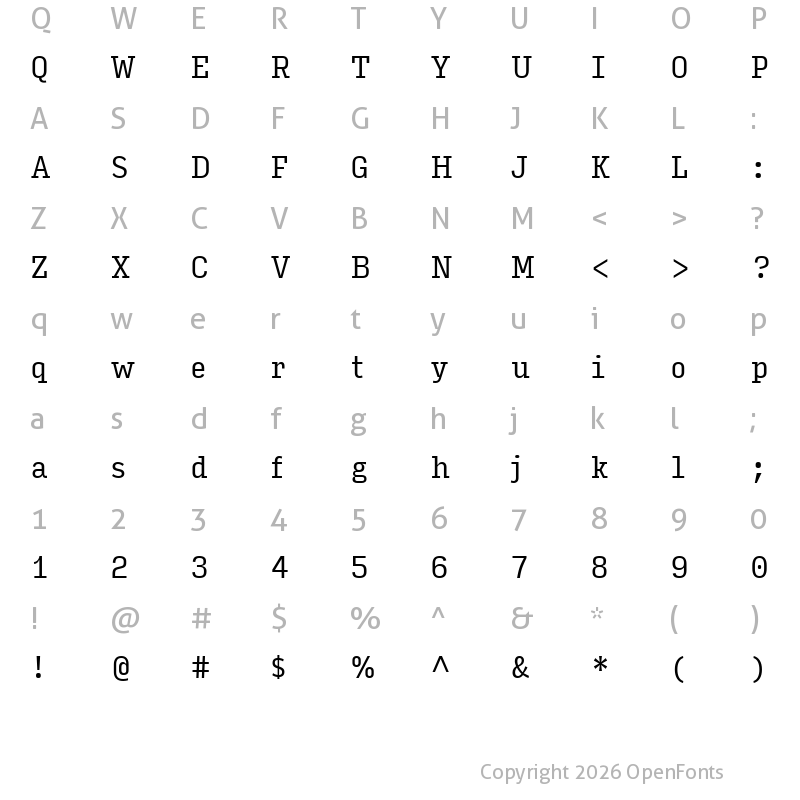 Character Map of Input Serif Condensed Regular