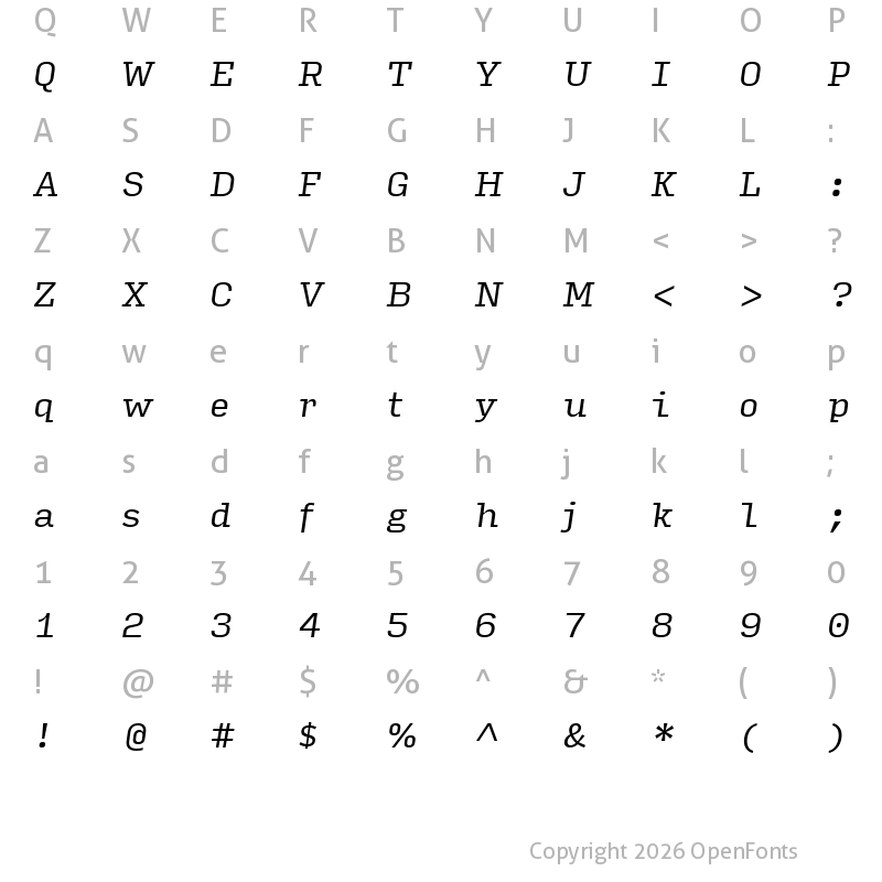Character Map of Input Serif Italic