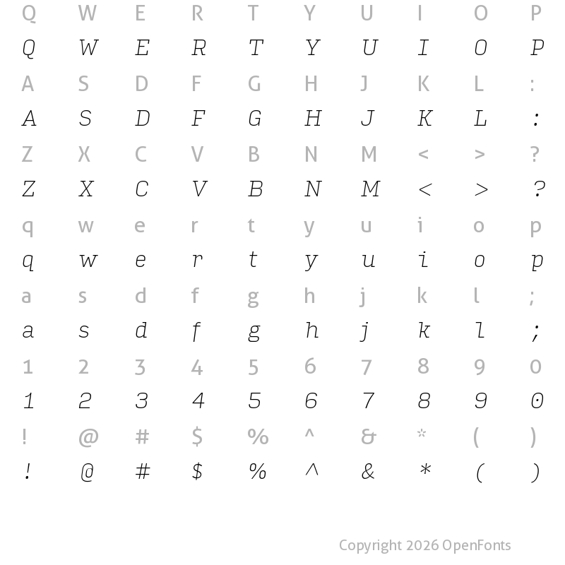 Character Map of Input Serif Thin Italic