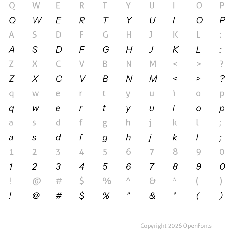 Character Map of Instrument Sans Italic