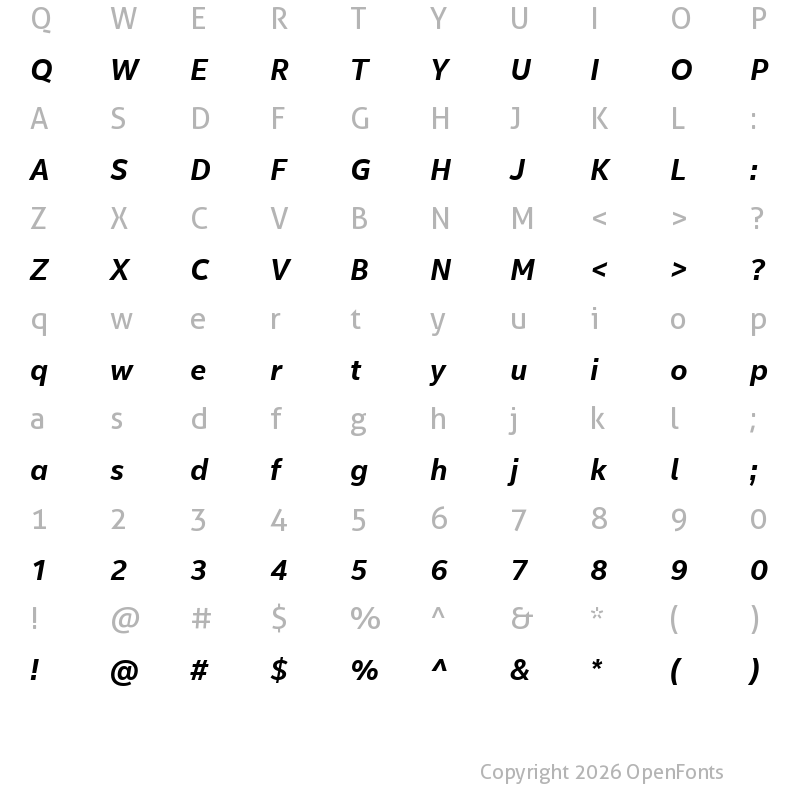 Character Map of Intel Clear Bold Italic