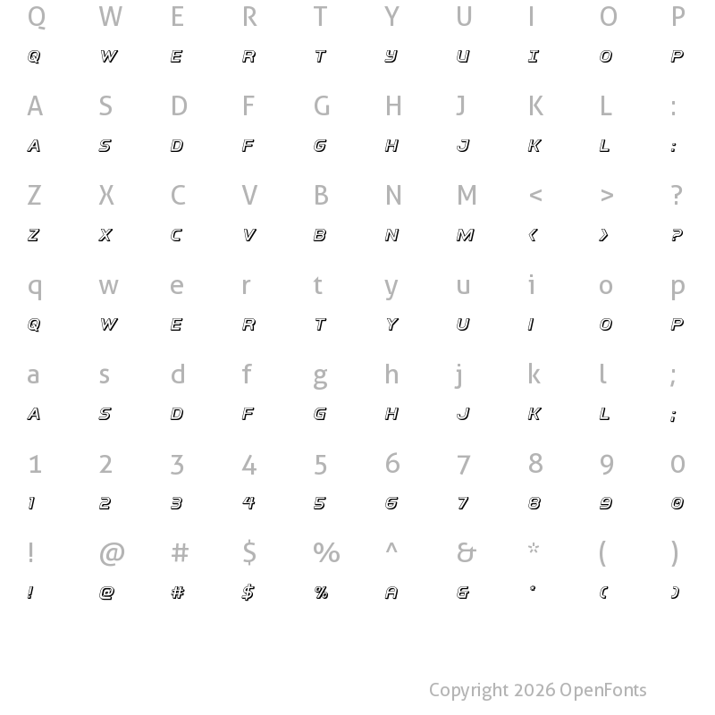 Character Map of Inter-Bureau 3D Italic Italic