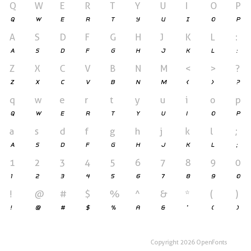 Character Map of Inter-Bureau Title Italic Italic