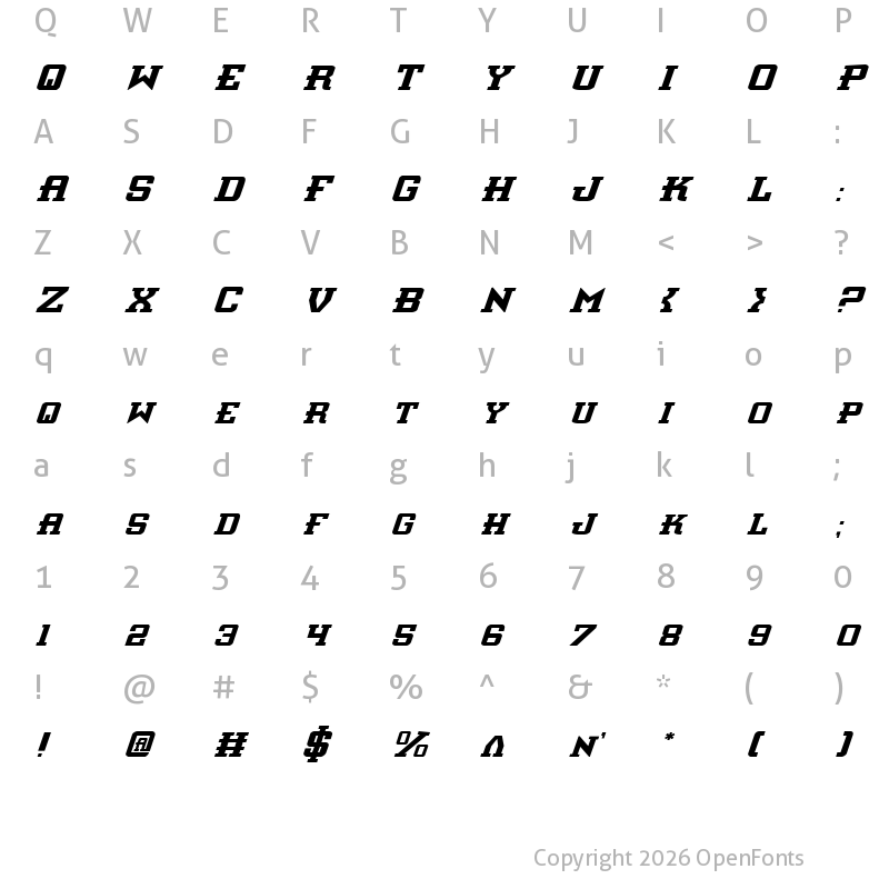 Character Map of Interceptor Italic Italic