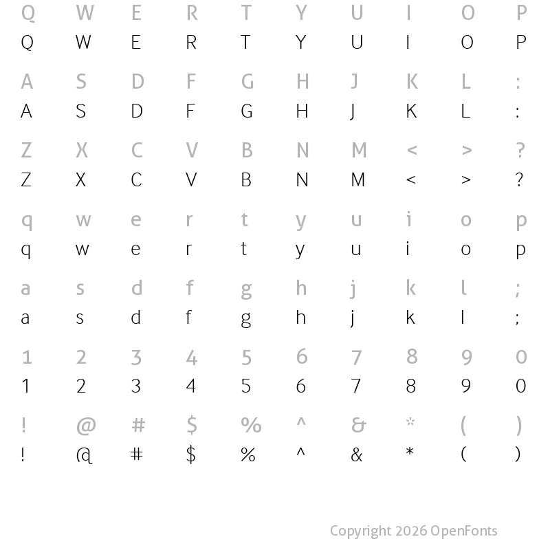 Character Map of InterFace Light