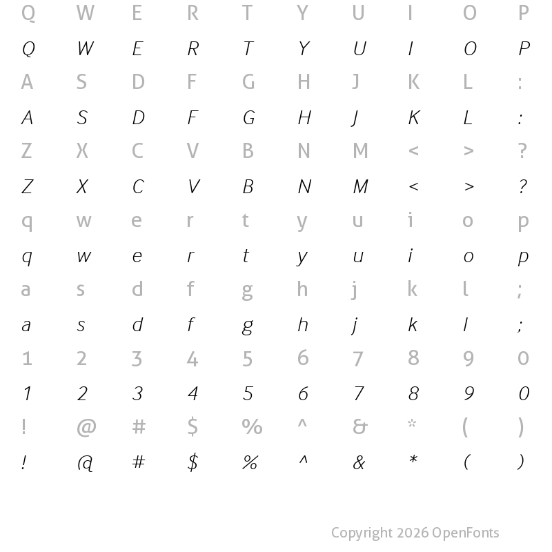 Character Map of InterFace Trial Light Italic