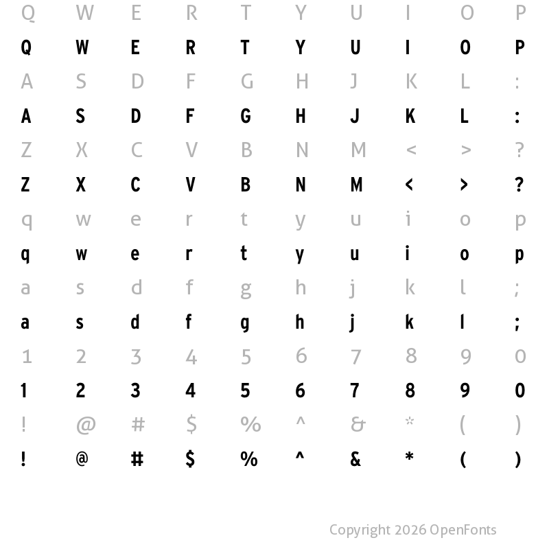Character Map of Interstate Condensed Bold