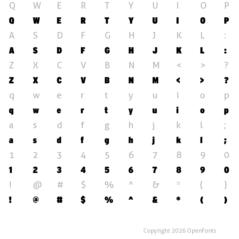 Character Map of Interstate Condensed Ultra Black