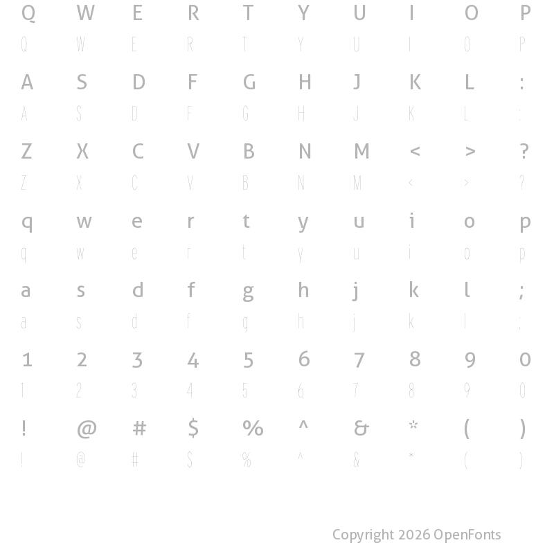 Character Map of Interstate HairlineCompressed
