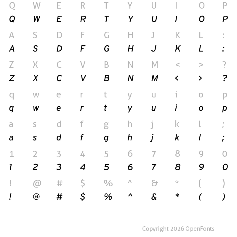 Character Map of Interstate RegularItalic