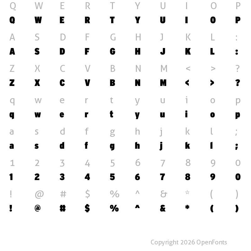 Character Map of Interstate UltraBlackCondensed
