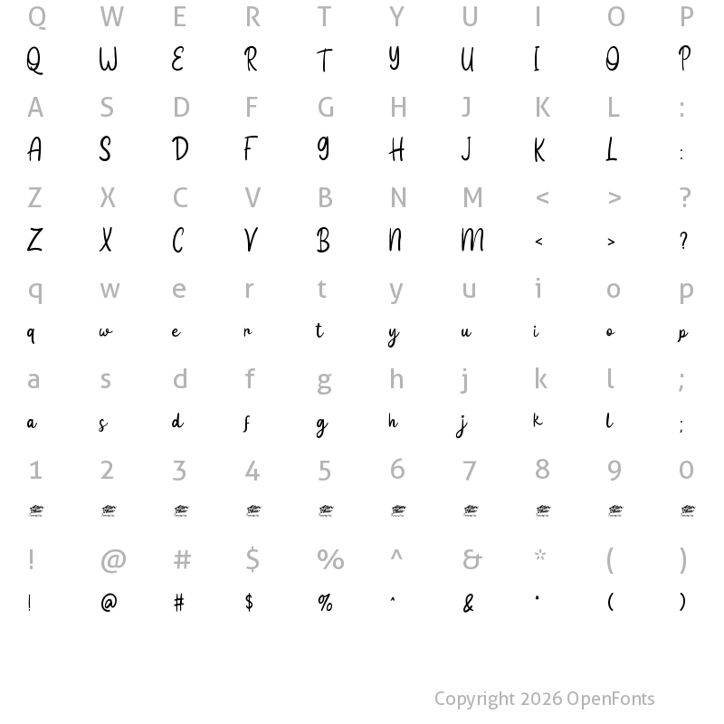 Character Map of Intima Politha - Personal Use Regular