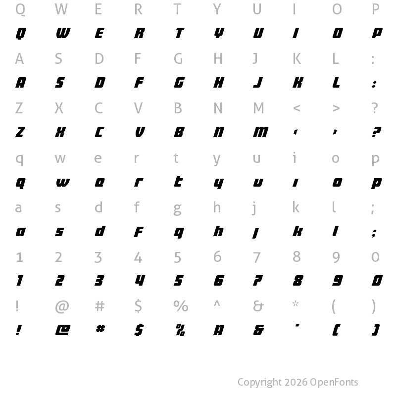 Character Map of Intrepid Spear LC Expand Ital Regular