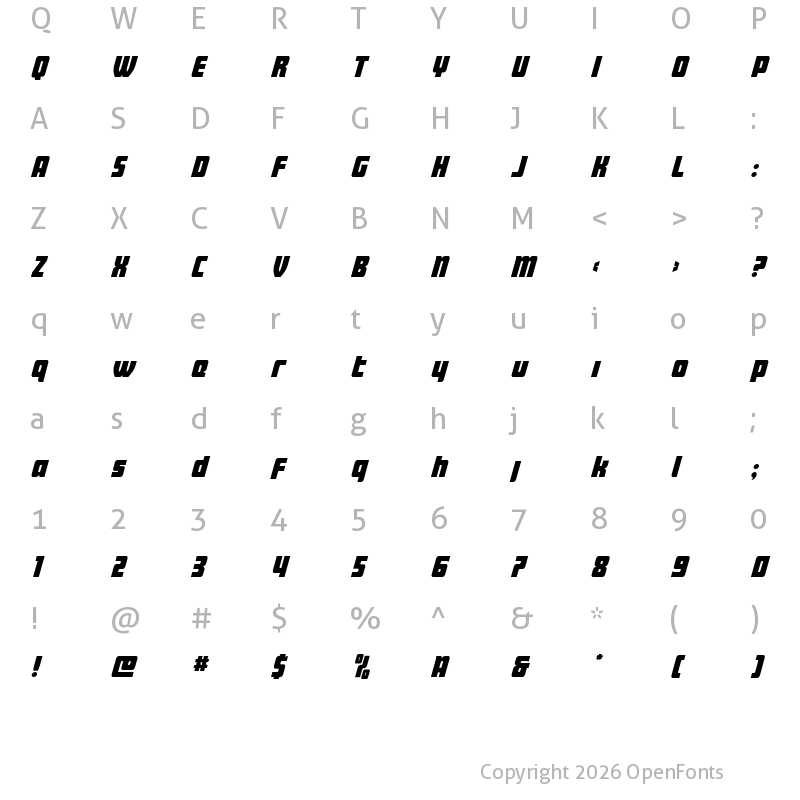 Character Map of Intrepid Spear LC Italic Regular