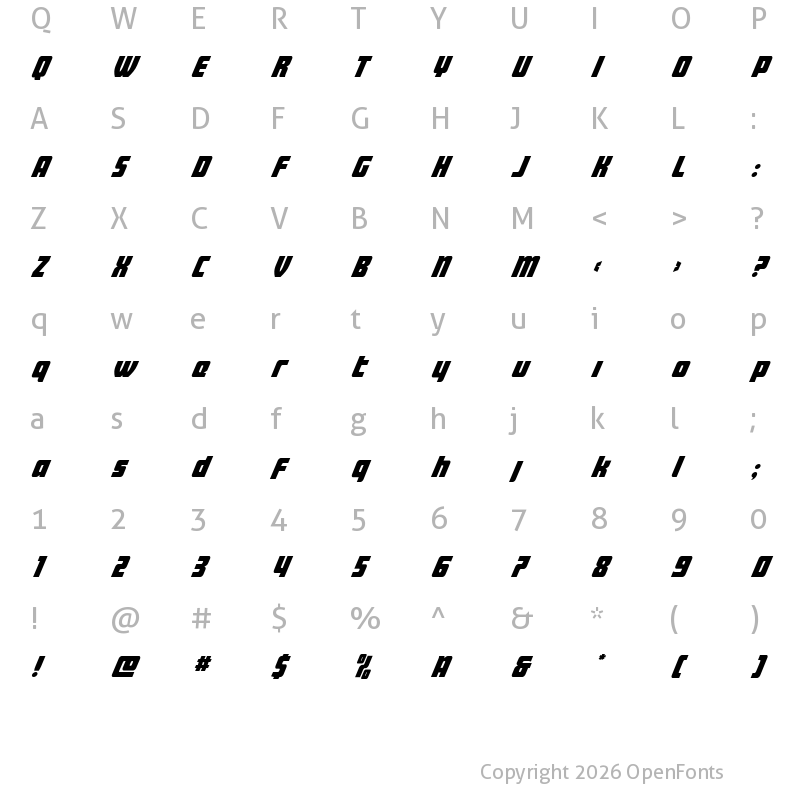 Character Map of Intrepid Spear LC Super-Italic Regular