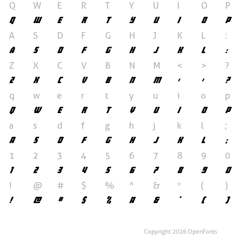 Character Map of Intrepid Spear Super-Italic Regular
