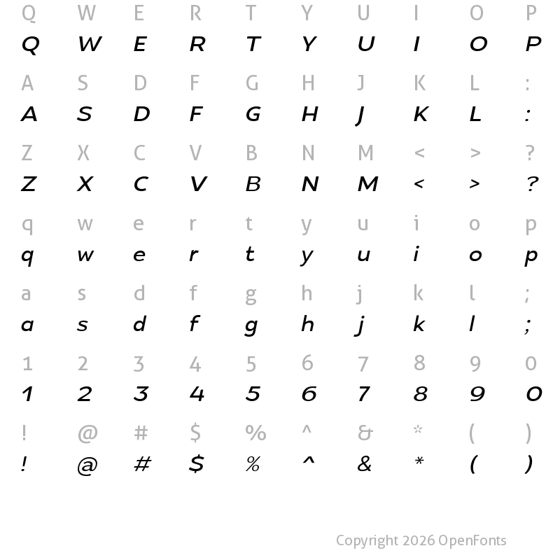 Character Map of Intrigora Medium Italic