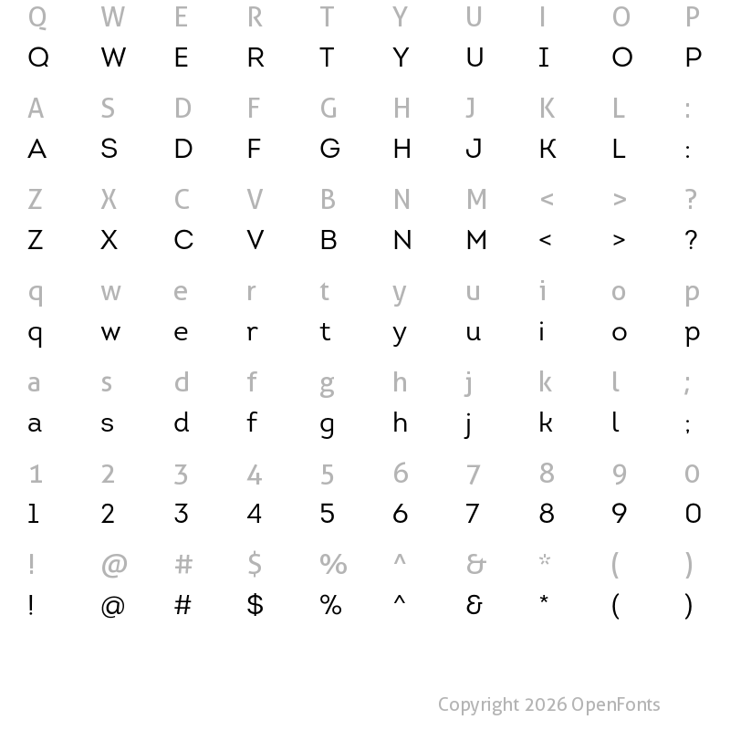 Character Map of Intro Book Regular