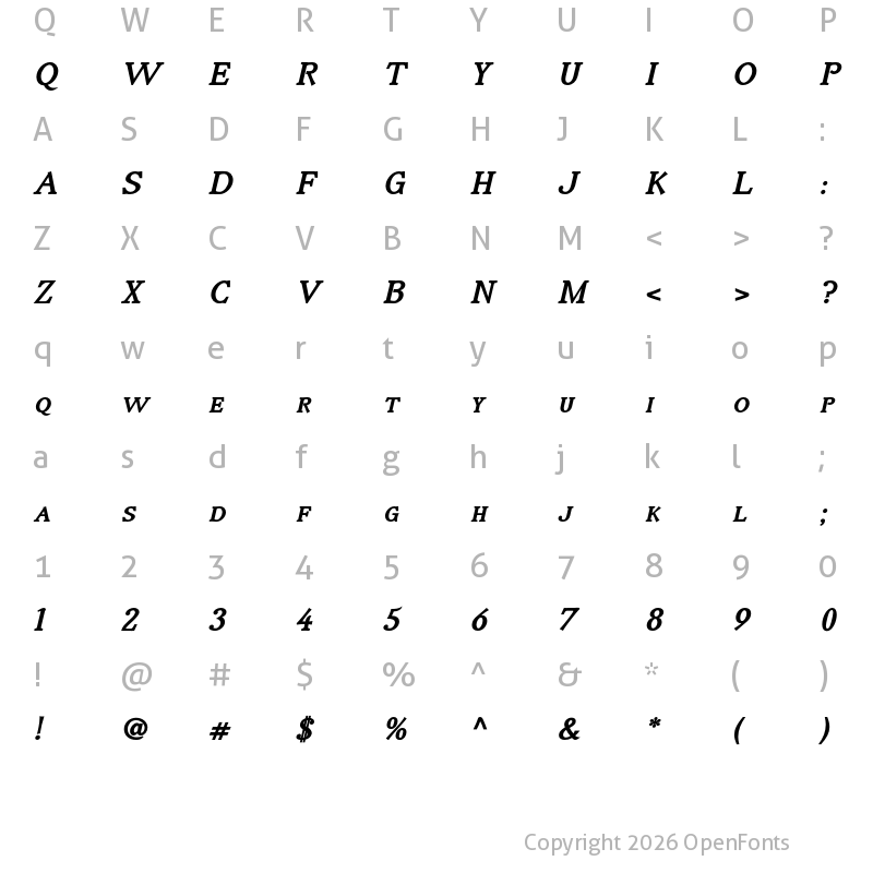Character Map of Irianis ADF Style Std Bold Italic
