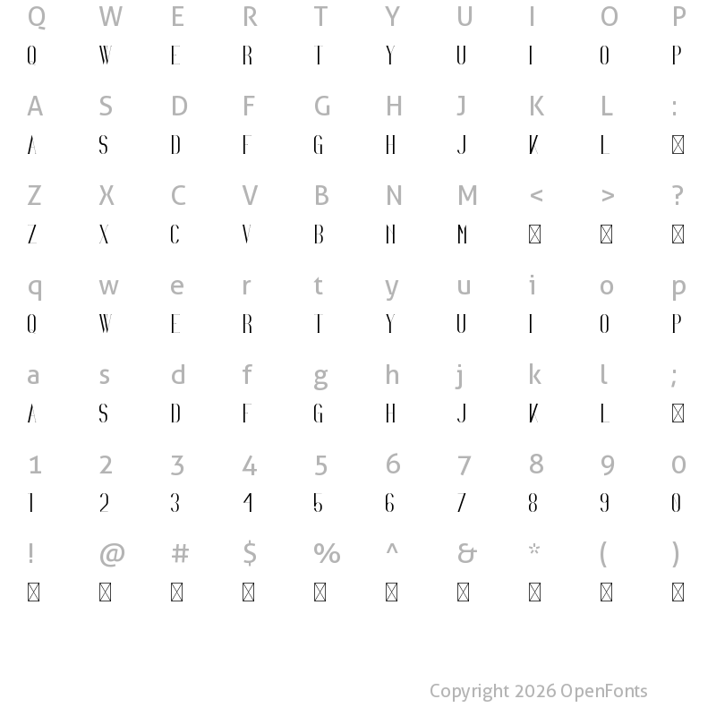 Character Map of Irina Regular