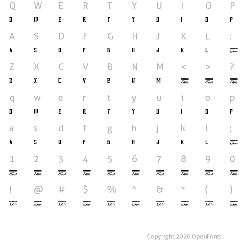 Character Map of Iron Master Demo Regular